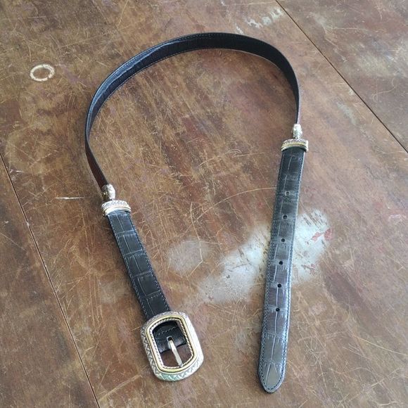 Brighton Pivoting Reversible Belt Crocodile Embossed Black Brown USA - Picture 2 of 12
